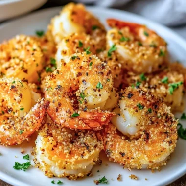 Delicious air fryer garlic parmesan shrimp with a crispy coating