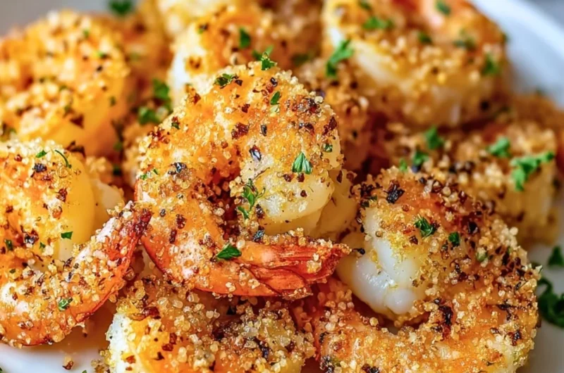 Delicious air fryer garlic parmesan shrimp with a crispy coating