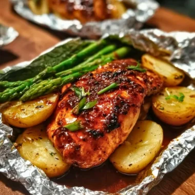 Delicious Chicken Foil Packets with vegetables, cooked to perfection in aluminum foil.