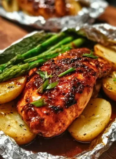 Delicious Chicken Foil Packets with vegetables, cooked to perfection in aluminum foil.