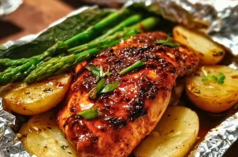 Delicious Chicken Foil Packets with vegetables, cooked to perfection in aluminum foil.
