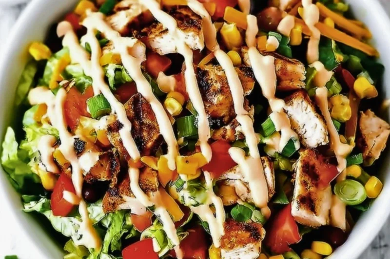 Crunchy Chicken Taco Salad with fresh ingredients and vibrant toppings