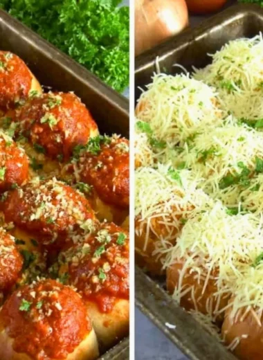 Delicious Garlic Bread Meatball Bombs ready to be enjoyed