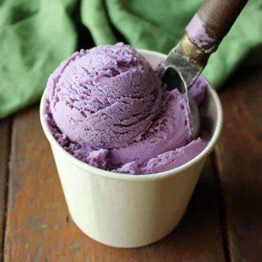 Delicious homemade blueberry ice cream in a bowl.