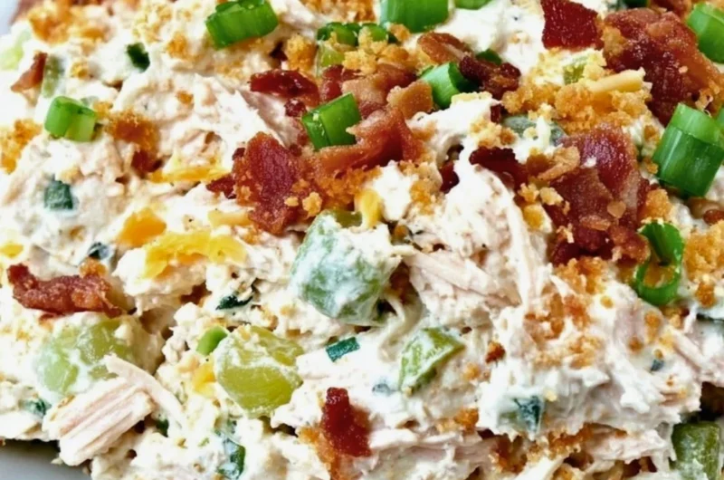 Keto Jalapeno Popper Chicken Salad in a bowl with fresh toppings