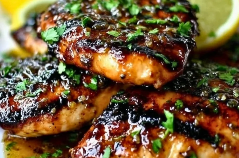 Delicious Key West grilled chicken with herbs and spices on a cutting board