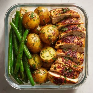 Lemon Garlic Chicken Meal Prep with vibrant vegetables and seasoning.