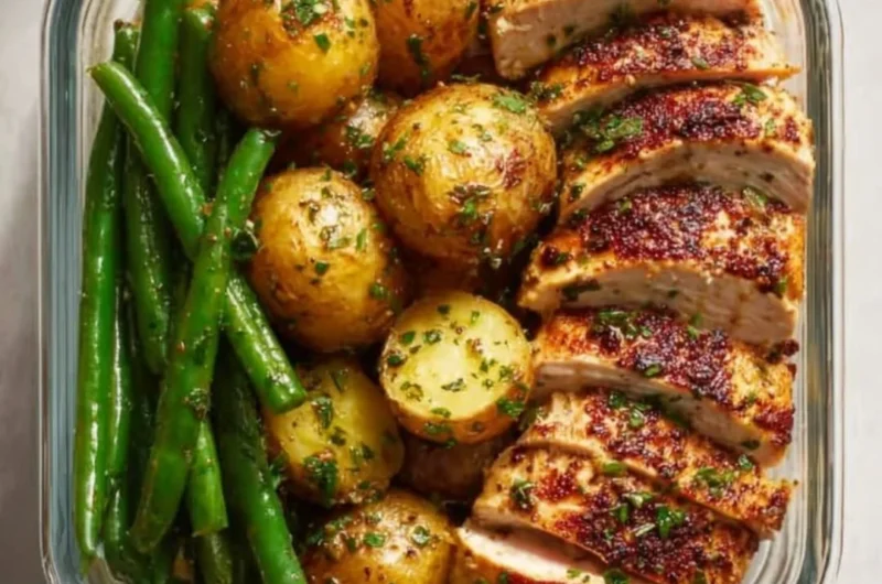 Lemon Garlic Chicken Meal Prep with vibrant vegetables and seasoning.