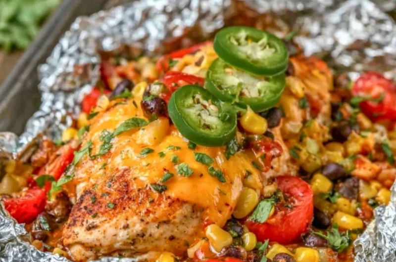 Mexican Chicken Foil Packets grilled with spices and vegetables