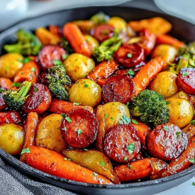 Delicious one-pan honey garlic kielbasa with colorful veggies