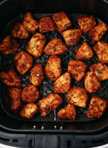 Crispy air fryer chicken bites served in a bowl with dipping sauce