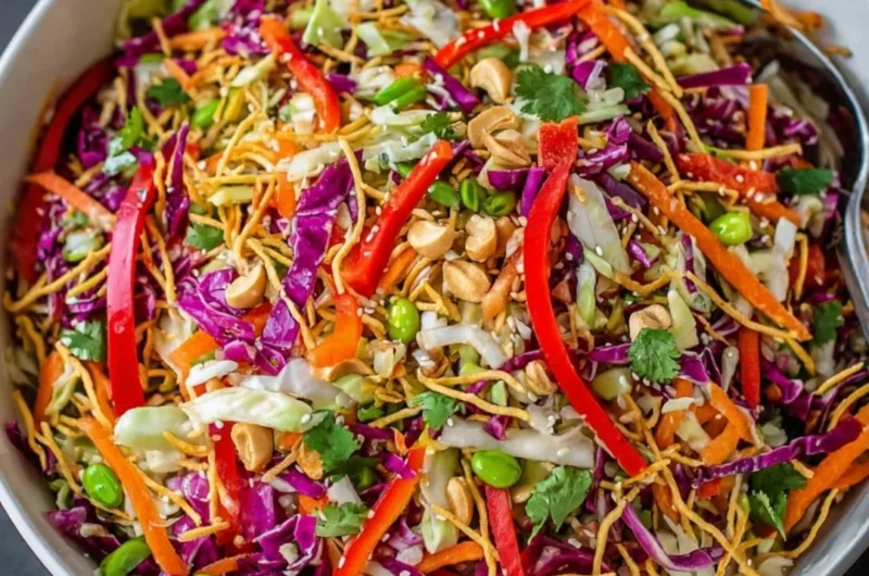 Bowl of colorful Asian Chopped Salad with fresh vegetables and dressing