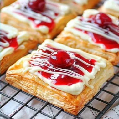 Freshly baked cherry cream cheese danishes on a plate
