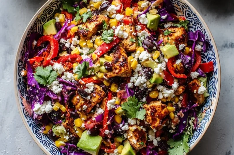 A vibrant Chipotle Chicken Salad featuring grilled chicken and fresh vegetables.