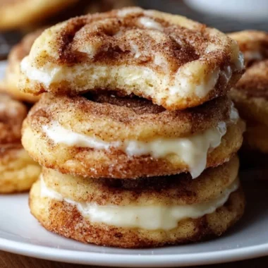 Delicious Cinnamon Roll Cheesecake Cookies stacked on a plate.