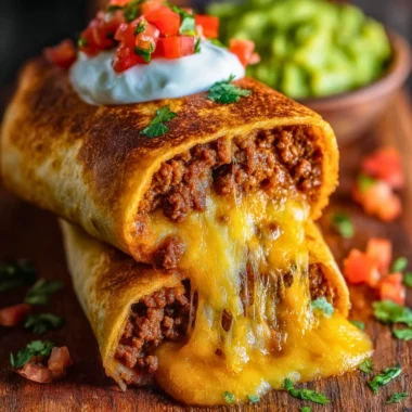 Delicious beef chimichangas with cheese served on a plate