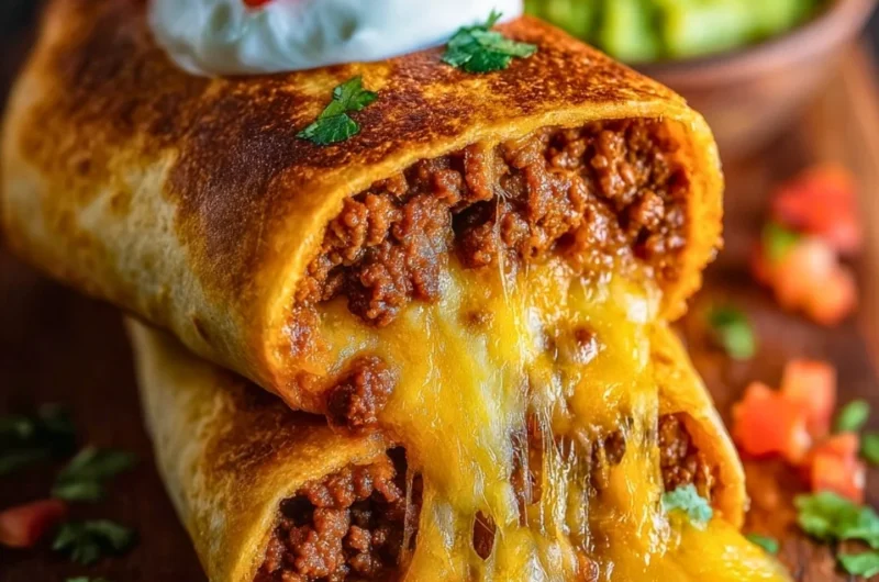 Delicious beef chimichangas with cheese served on a plate