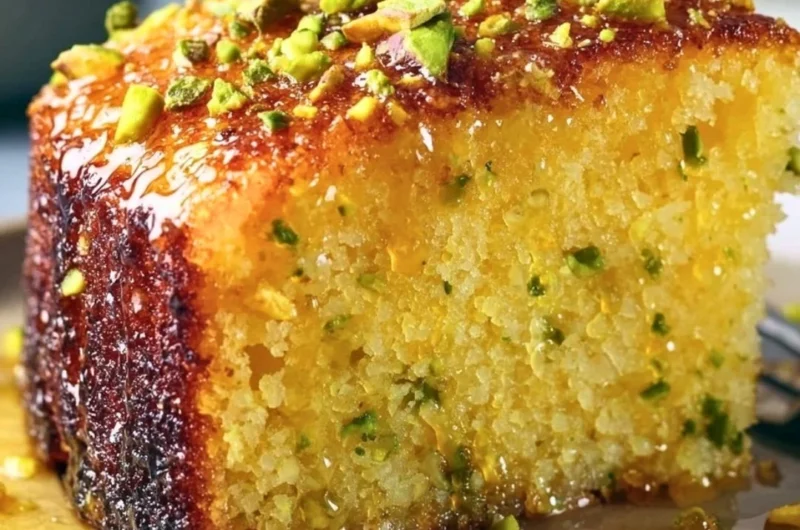 Cozy lemon pistachio cake topped with vibrant lemon zest and crushed pistachios