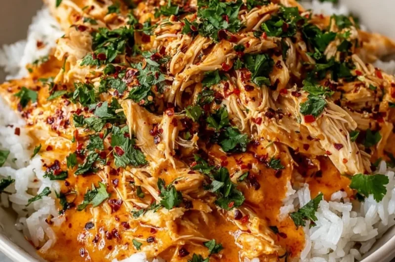 Crockpot Cajun Butter Chicken served in a bowl with herbs and a creamy sauce