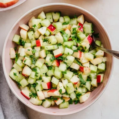 Cucumber Apple Salad with fresh cucumbers and sliced apples in a bowl