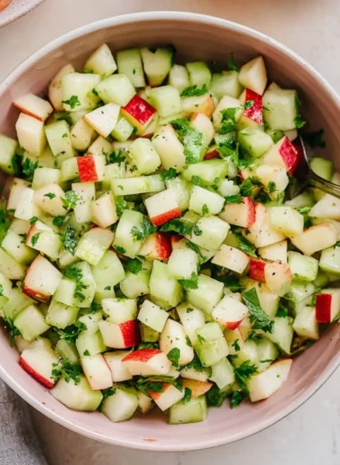 Cucumber Apple Salad with fresh cucumbers and sliced apples in a bowl