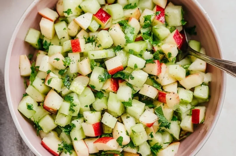 Cucumber Apple Salad with fresh cucumbers and sliced apples in a bowl