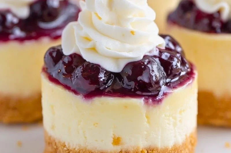 Healthy mini lemon blueberry cheesecakes served on a platter