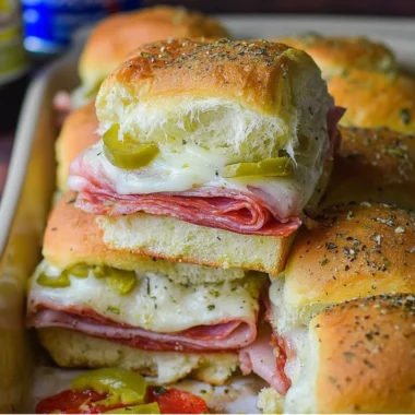 Delicious hot Italian sub sliders served on a platter