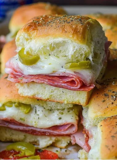 Delicious hot Italian sub sliders served on a platter