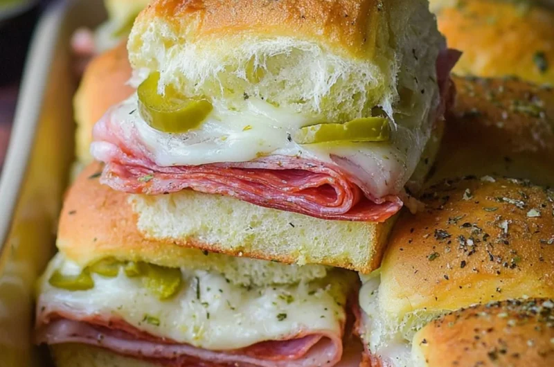 Delicious hot Italian sub sliders served on a platter