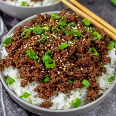 Delicious Korean Beef Bowl with marinated beef and fresh vegetables