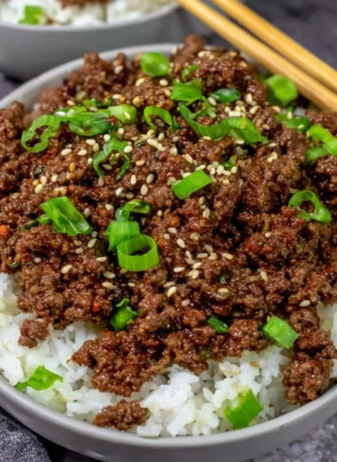 Delicious Korean Beef Bowl with marinated beef and fresh vegetables
