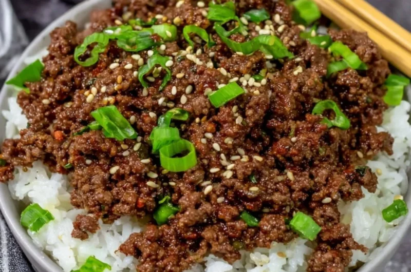 Delicious Korean Beef Bowl with marinated beef and fresh vegetables