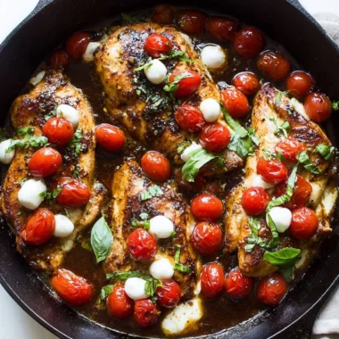One-Pan Juicy Chicken with Balsamic Sauce served with fresh herbs