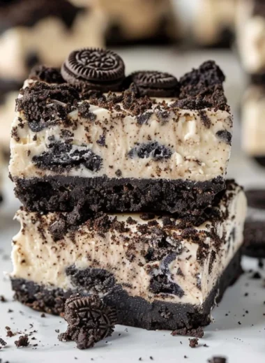 Delicious Oreo Cheesecake Bars with a chocolate crust and creamy filling