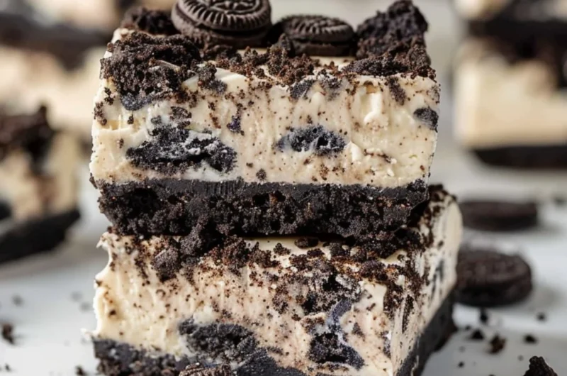 Delicious Oreo Cheesecake Bars with a chocolate crust and creamy filling