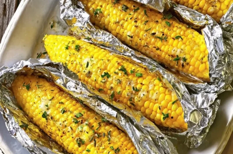 Oven-roasted corn on the cob served with butter and seasoning