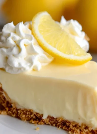 Delicious slice of lemon pie made with condensed milk, served as a refreshing dessert.