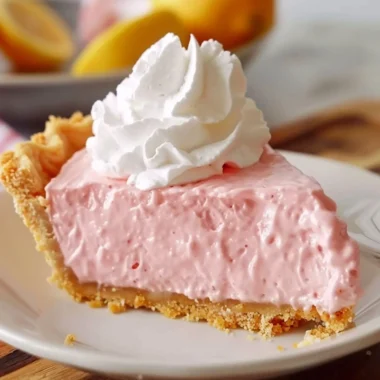 Delicious and vibrant Pink Lemonade Pie slice served on a plate