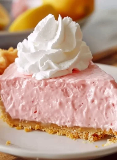 Delicious and vibrant Pink Lemonade Pie slice served on a plate