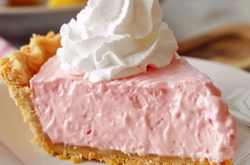 Delicious and vibrant Pink Lemonade Pie slice served on a plate