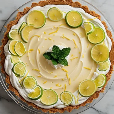 Pioneer Woman Lemon Icebox Pie served on a decorative plate with lemon slices