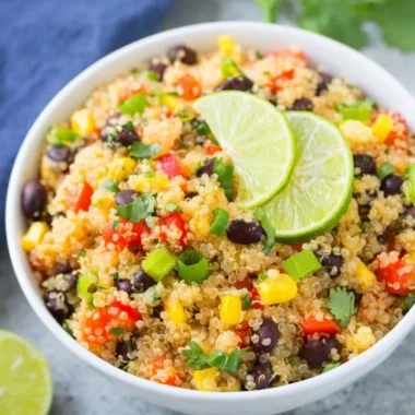Colorful Southwest Quinoa Salad with black beans, corn, and fresh veggies