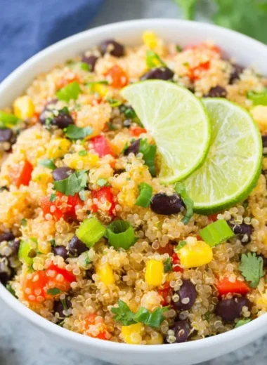 Colorful Southwest Quinoa Salad with black beans, corn, and fresh veggies