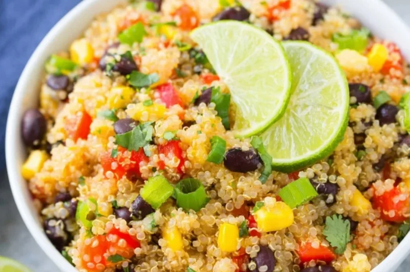 Colorful Southwest Quinoa Salad with black beans, corn, and fresh veggies