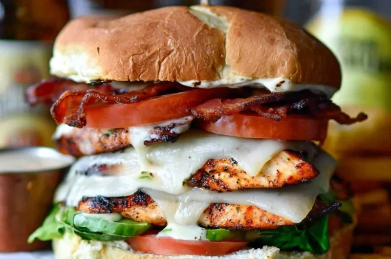 Tequila Lime Chicken Sandwich with fresh ingredients on a wooden board