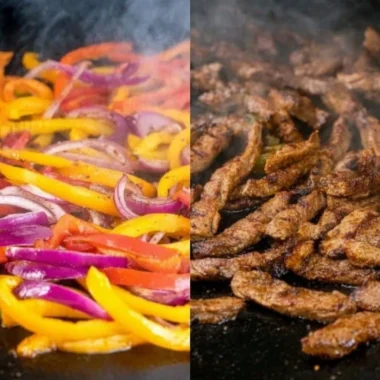 Delicious Blackstone steak fajitas with peppers and onions