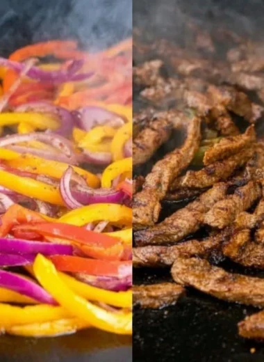 Delicious Blackstone steak fajitas with peppers and onions
