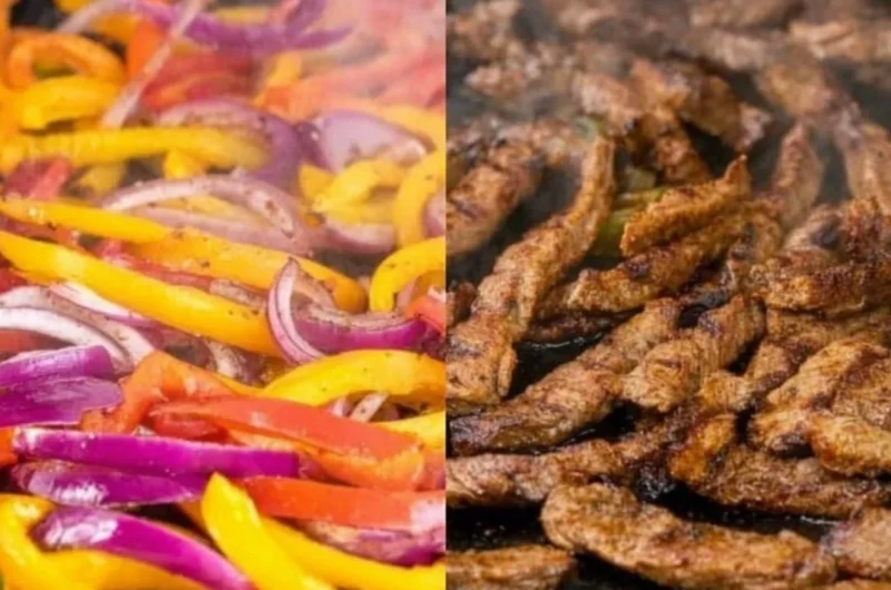 Delicious Blackstone steak fajitas with peppers and onions