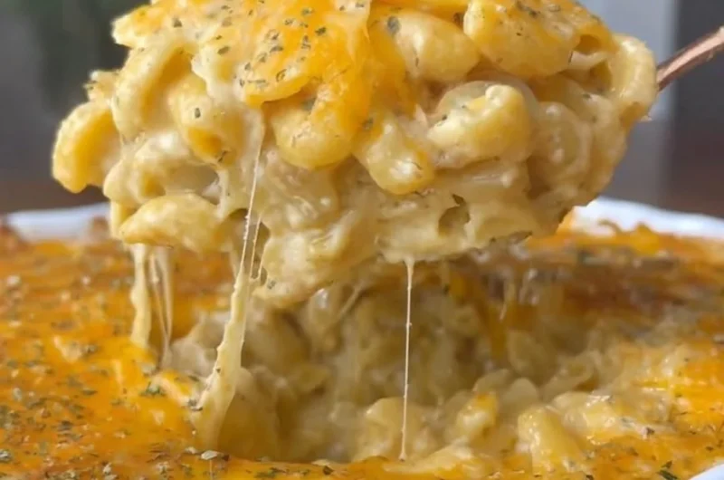 Delicious Buffalo Mac and Cheese topped with breadcrumbs and served hot.